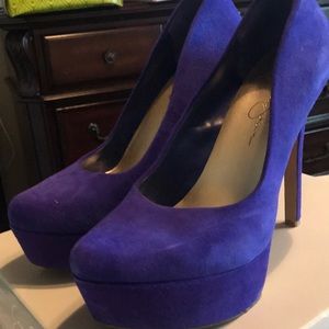 Blue violet suede platform pumps